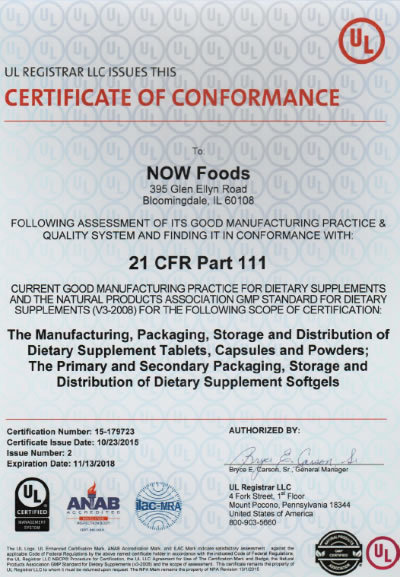 Сертифікат GMP з оцінкою «А» від Асоціації натуральних продуктів (NPA)