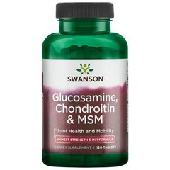 Глюкозамін, хондроїтин та ЧСЧ, Glucosamine, Chondroitin and Msm, Swanson, 250/200/150 мг, 120 таблеток - фото