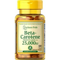 Бета-каротин, Beta-Carotene, Puritan's Pride, 25 000 МО, 100 гелевих капсул - фото