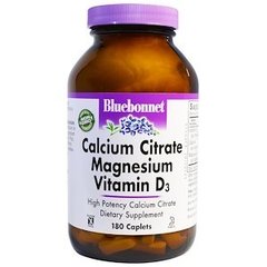 Цитрат кальция магний, Д3 (Calcium Citrate Magnesium), Bluebonnet Nutrition, 180 капсул - фото