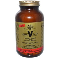 Мультивитамины Formula V, VM-75, Multiple Vitamins with Minerals, Solgar, 90 таблеток - фото