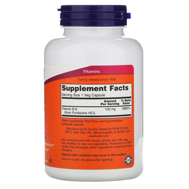 Витамин В6, Vitamin B-6, Now Foods, 100 мг, 250 капсул - фото