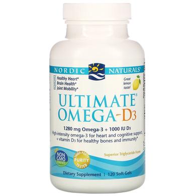 Риб'ячий жир омега-Д3 лимон, Ultimate Omega-D3, Nordic Naturals, 1000 мг, 120 капсул - фото