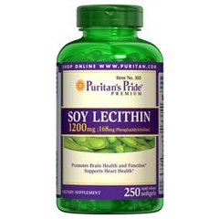 Лецитин из сои, Soy Lecithin, Puritan's Pride, 1200 мг, 250 гелевых капсул - фото