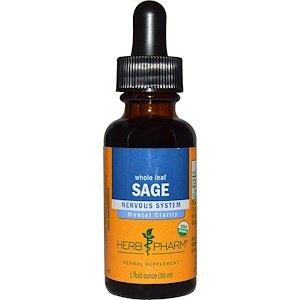 Шавлія, екстракт цілісного листа, Sage, Herb Pharm, органік, 30 мл - фото
