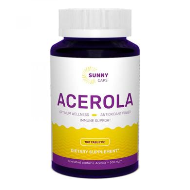 Ацерола, Acerola, Sunny Caps, 500 мг, 100 таблеток - фото