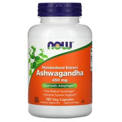 Ашвагандха, Ashwagandha, Now Foods, 450 мг, 180 рослинних капсул - фото