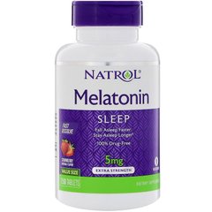 Мелатонін швидкого вивільнення, смак полуниці, Melatonin Fast Dissolve, Natrol, 5 мг, 150 таблеток - фото