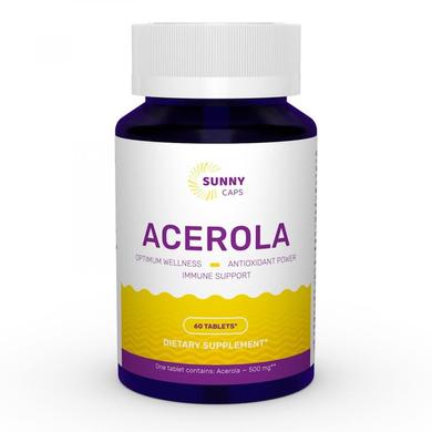 Ацерола, Acerola, Sunny Caps, 500 мг, 60 таблеток - фото