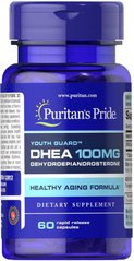 ДГЕА, DHEA, Puritan's Pride, 100 мг, 60 гелевих капсул - фото
