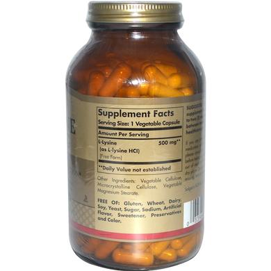 Лизин, L-Lysine, Solgar, 500 мг, 250 капсул - фото