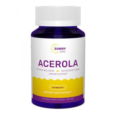Ацерола, Acerola, Sunny Caps, 500 мг, 30 таблеток - фото