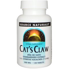 Кошачий коготь (Cat's Claw), Source Naturals, 500 мг, 120 таблеток - фото