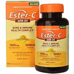 Вітамін С + Д3, Ester-C with D3, American Health, для здоров'я кісток і імунної системи, 1000 мг / 5000 МО, 60 таблеток - фото