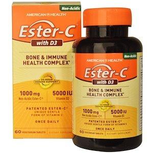 Вітамін С + Д3, Ester-C with D3, American Health, для здоров'я кісток і імунної системи, 1000 мг / 5000 МО, 60 таблеток - фото