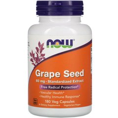 Екстракт виноградних кісточок (Grape Seed), Now Foods, 180 капсул у рослинній оболочке - фото