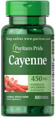 Кайенский перець, Cayenne, Puritan's Pride, 450 мг, 100 капсул - фото