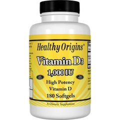 Вітамін Д3, Vitamin D3, Healthy Origins, 1000 МО, 180 капсул - фото