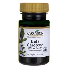 Бета каротин (вітамін А), Beta-Carotene, Swanson, 10000 МО (3000 мкг), 100 гелевих капсул - фото