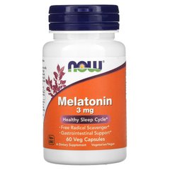 Мелатонін, Melatonin, Now Foods, 3 мг, 60 капсул - фото