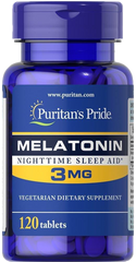 Мелатонін, Melatonin, Puritan's Pride, 3 мг, 120 таблеток - фото