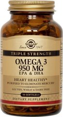 Риб'ячий жир, Омега - 3 (Omega-3, EPA DHA), Solgar, потрійна сила, 950 мг, 50 капсул - фото