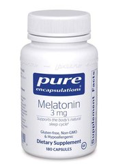 Мелатонін, Melatonin, Pure Encapsulations, 3 мг, 180 капсул - фото