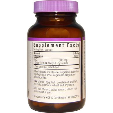 N-ацетилцистеин, NAC, Bluebonnet Nutrition, 500 мг, 90 капcул - фото