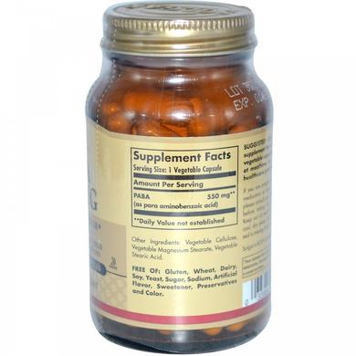 ПАБК (пара-аминобензойная кислота), PABA, Solgar, 550 мг, 100 капсул - фото