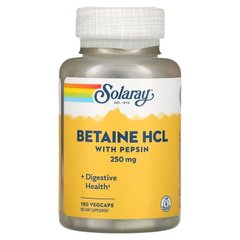 Бетаин HCl + пепсин, HCL with Pepsin, Solaray, 250 мг, 180 капсул - фото