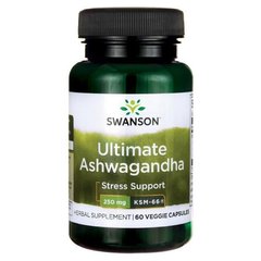 Ашвагандха, екстракт кореня, Ultimate Ashwagandha, Swanson, 250 мг, 60 вегетаріанських капсул - фото