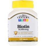 Біотин, Biotin, 21st Century, 10 000 мкг, 120 таблеток, фото