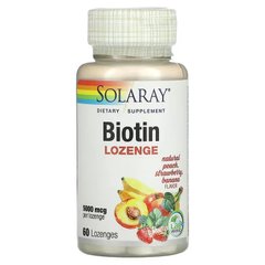 Біотин, Biotin, Solaray, фруктовий смак, 5000 мкг, 60 цукерок - фото
