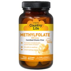 Фолієва кислота, Methylfolate, Country Life, 800 мкг, 60 жувальних таблеток - фото