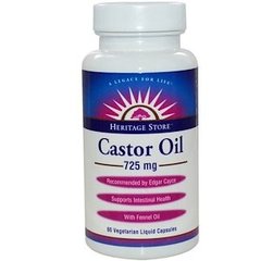 Касторовое масло, Castor Oil, Heritage Products, 725 мг, 60 гелевых капсул - фото