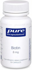 Биотин, Biotin, Pure Encapsulations, 8 мг, 60 капсул - фото