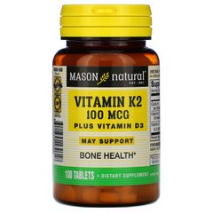 Вітамін K2 Плюс D3, 100 мкг / 1000 МО, 100 таблеток - фото