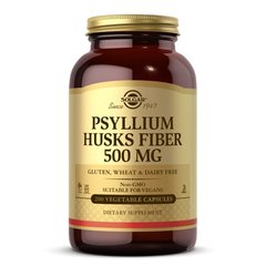 Подорожник, Psyllium Husks Fiber, Solgar, 500 мг, клітковина лушпиння, 500 вегетаріанських капсул - фото
