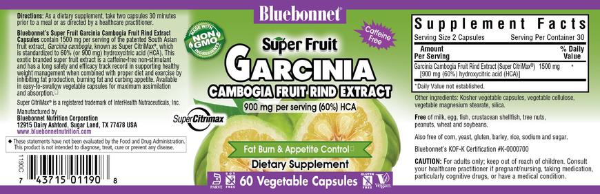 Екстракт фрукта гарцинія камбоджійська, Super Fruit, Bluebonnet Nutrition, 60 гелевих капсул - фото
