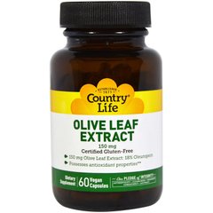 Екстракт листя оливи, Olive Leaf Extract, Country Life, 150 мг, 60 капсул - фото