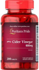 Яблучний оцет, Apple Cider Vinegar, Puritan's Pride, 600 мг, 200 таблеток - фото