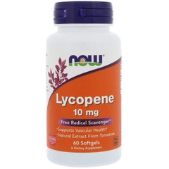 Лікопін (Lycopene), Now Foods, 10 мг, 60 гелевих капсул - фото
