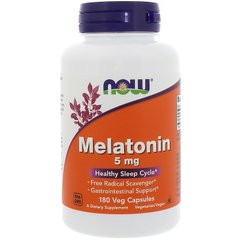 Мелатонін, Melatonin, Now Foods, 5 мг, 180 капсул - фото
