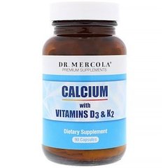 Кальцій з вітаміном Д3 і К2, Calcium with Vitamins D3 & K2, Dr. Mercola, 90 капсул - фото