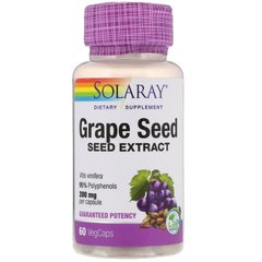 Екстракт виноградних кісточок, Grape Seed, Solaray, 200 мг, 60 вегетаріанських капсул - фото