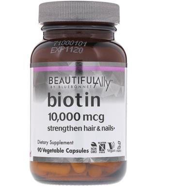 Биотин, Biotin, Bluebonnet Nutrition, Beautiful Ally, 10,000 мкг, 90 вегетарианских капсул - фото