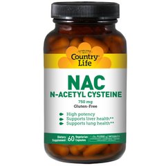 Ацетилцистеїн, NAC, Country Life, 750 мг, 60 капсул - фото