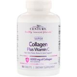Супер колаген з вітаміном C, 6000 мг, 21st Century, 180 таблеток, фото