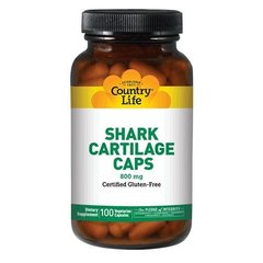 Акулий хрящ, Shark Cartilage Caps, 800 мг, Country Life, 100 капсул - фото