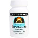 Витамин B12, 1 мг, Гидроксокобаламин, вкус вишни, Hydroxocobalamin, Source Naturals, 60 таблеток, фото
